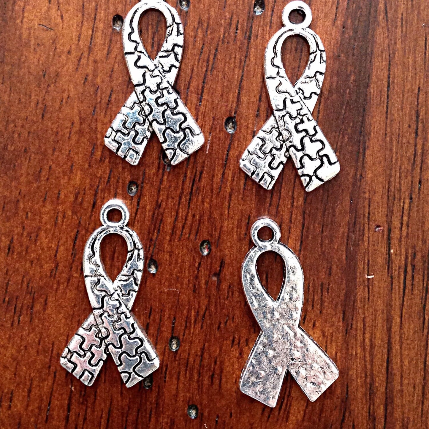 12pcs Autism Charms, Autism Awareness Charms, Autism Ribbon Charms, Hope Ribbon Charms, Puzzle Piece Charms, Ribbon Charms, Findings