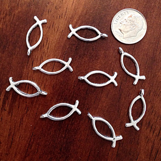 25pcs, Fish Charms, Antique Silver Charms, Jesus Charms, Fish Symbol Charms, Ribbon Charms, Hope Charms, Christian Charms, Findings
