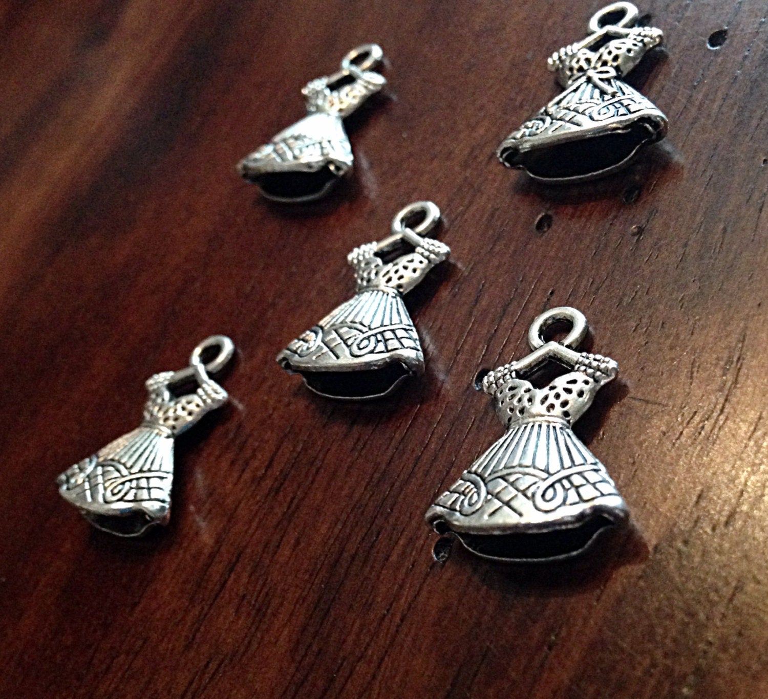 10pcs, Dress Charms, Antique Silver Charms, Silver Dress Charms, 3D Dress Charms, Ball Gown Charms, Double Sides Dress Charms, Findings