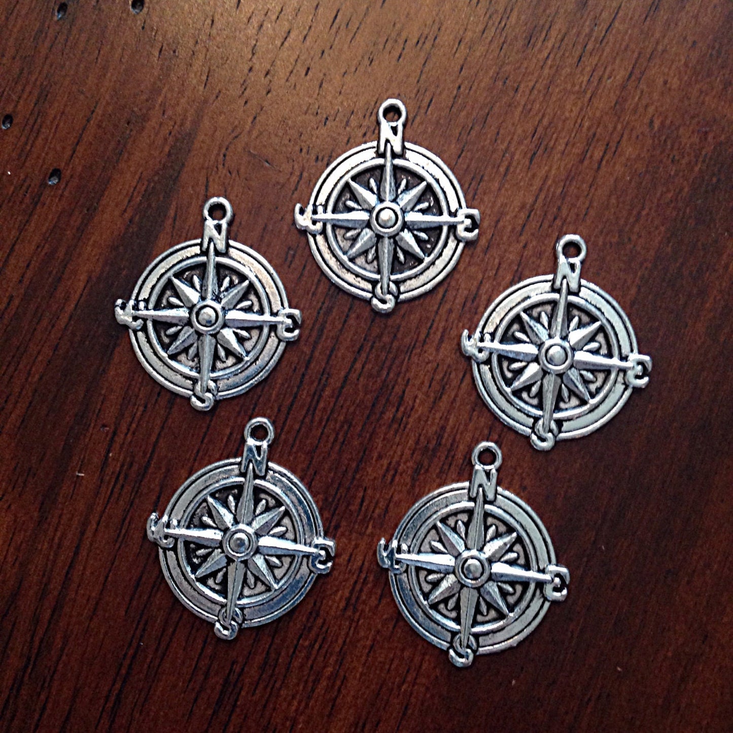 Bulk 8 Silver Compass Pendants, Antique Silver Charms, Compass Charms, Pewter Charm Findings, Jewelry and Craft Supplies, Findings