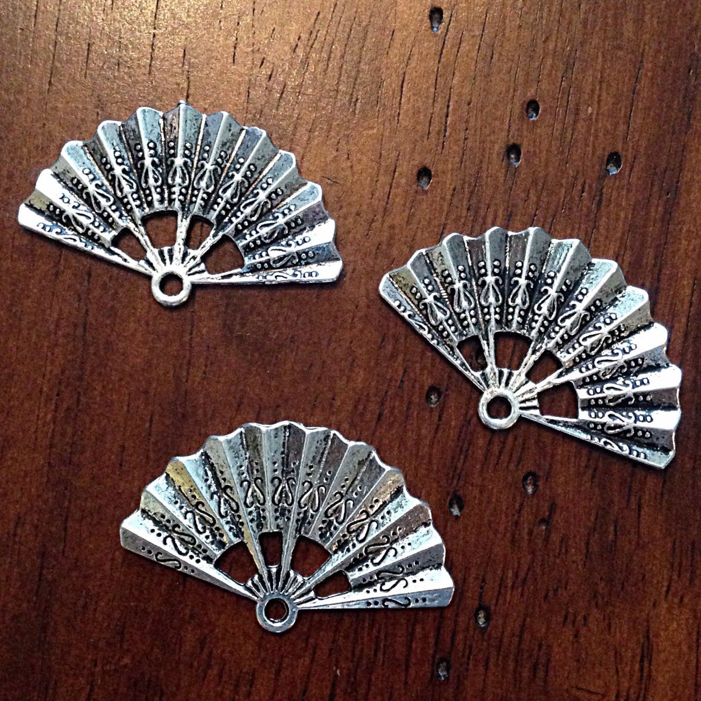 10 Silver Fan Charms, Antique Silver Charms, Silver Fan Pendants, Fan Charms, Findings, Double Sided Fan Charm, Craft and Jewelry Supplies