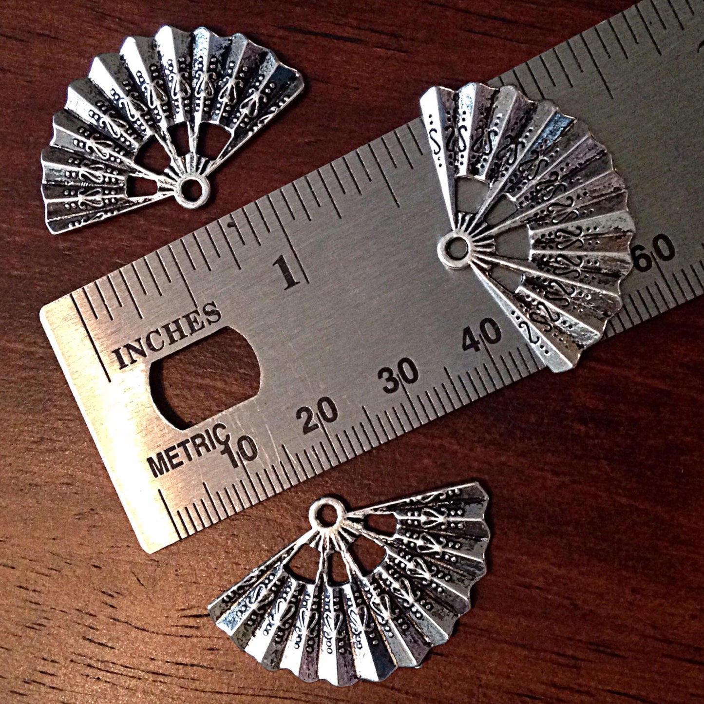 10 Silver Fan Charms, Antique Silver Charms, Silver Fan Pendants, Fan Charms, Findings, Double Sided Fan Charm, Craft and Jewelry Supplies