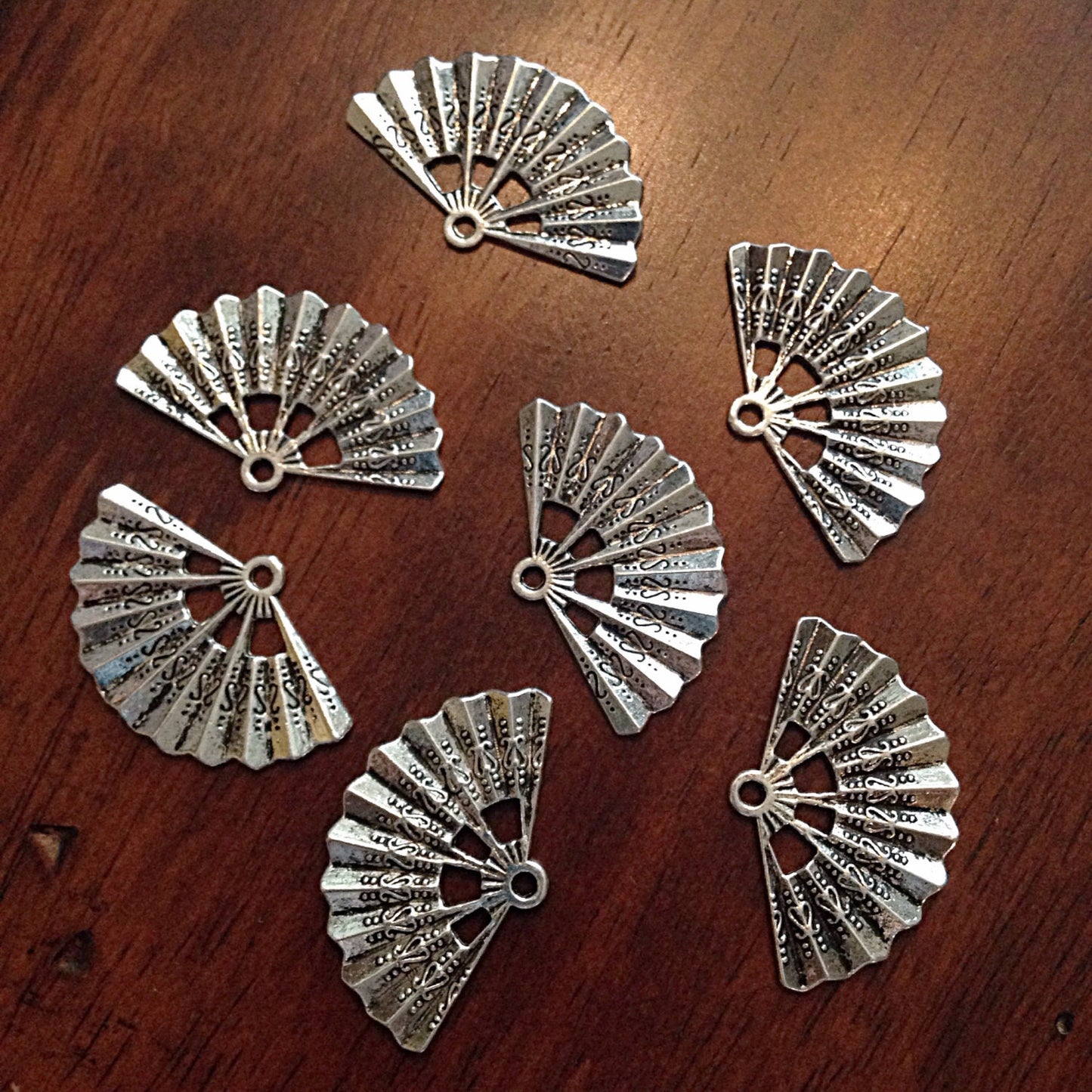10 Silver Fan Charms, Antique Silver Charms, Silver Fan Pendants, Fan Charms, Findings, Double Sided Fan Charm, Craft and Jewelry Supplies