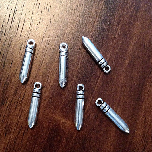 8 Bullet Chrams, Antique Silver Charms, Silver Bullet Charm, Bullet Pendants, Gun Charms, Ammo Charm, Findings, Jewelry and Craft Supplies