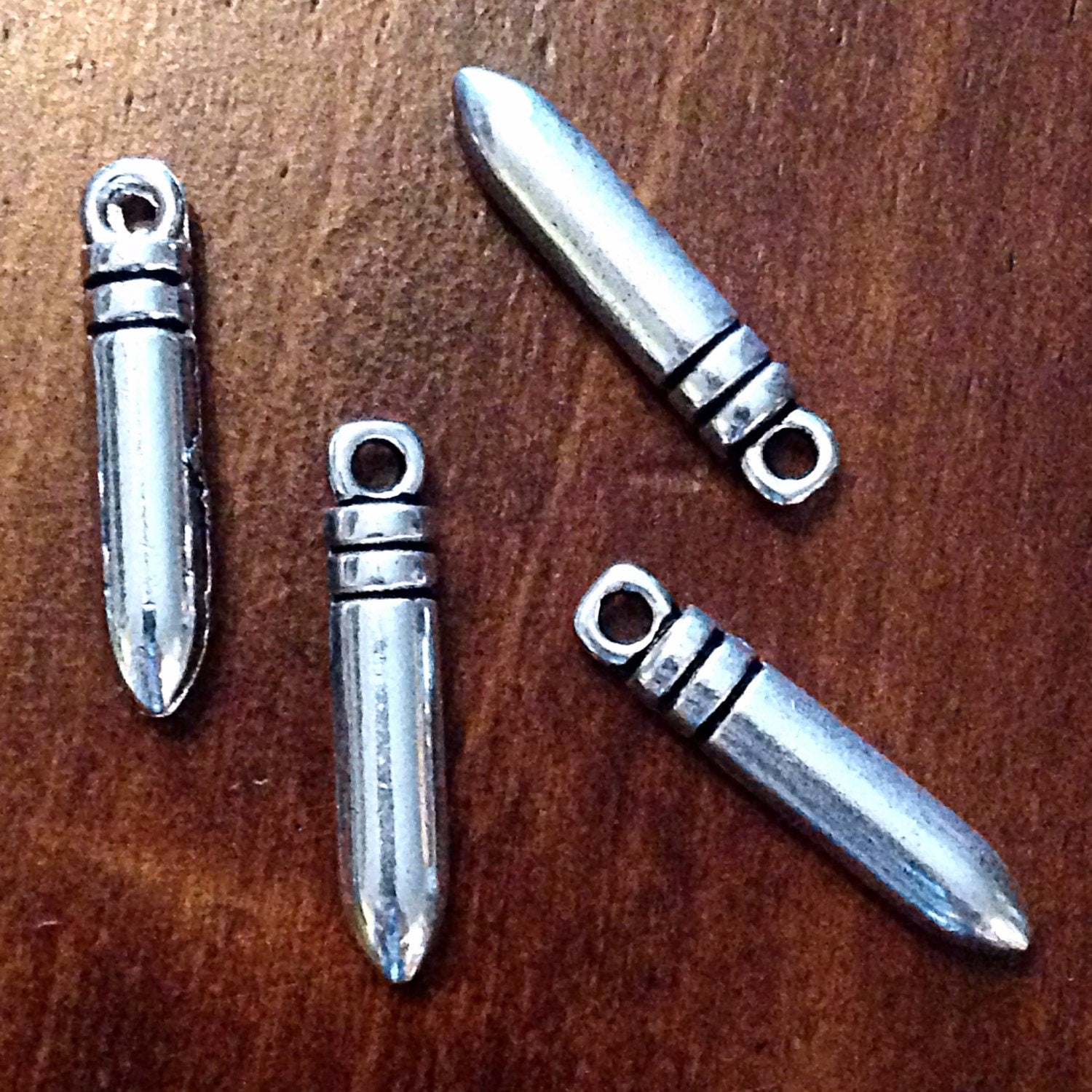 8 Bullet Chrams, Antique Silver Charms, Silver Bullet Charm, Bullet Pendants, Gun Charms, Ammo Charm, Findings, Jewelry and Craft Supplies