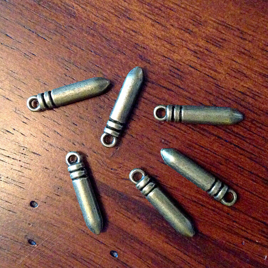 8 Bronze Bullet Charms, Antique Bronze Charms, Bullets, Bronze Bullets, Bullet Charms, Bullet Pendants, Craft and Jewelry Supplies, Findings