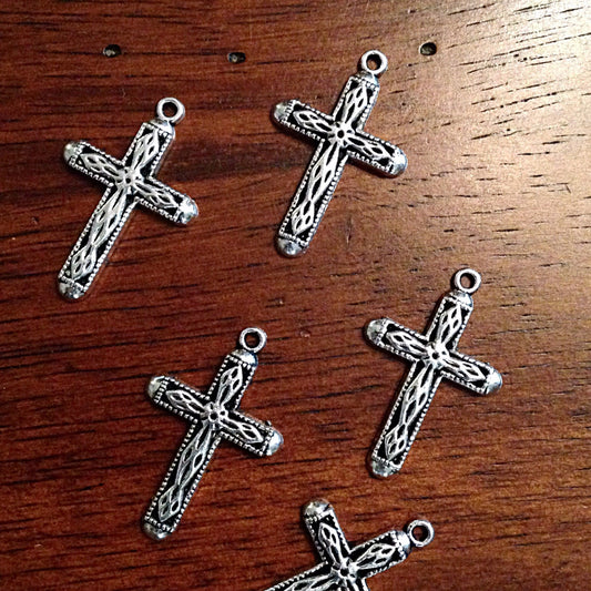 10 Antique Silver Charms, Silver Cross Charms, Jewelry Charms, Craft Supplies, Jewelry Supplies, Alloy Metal, Loose Charm, Findings