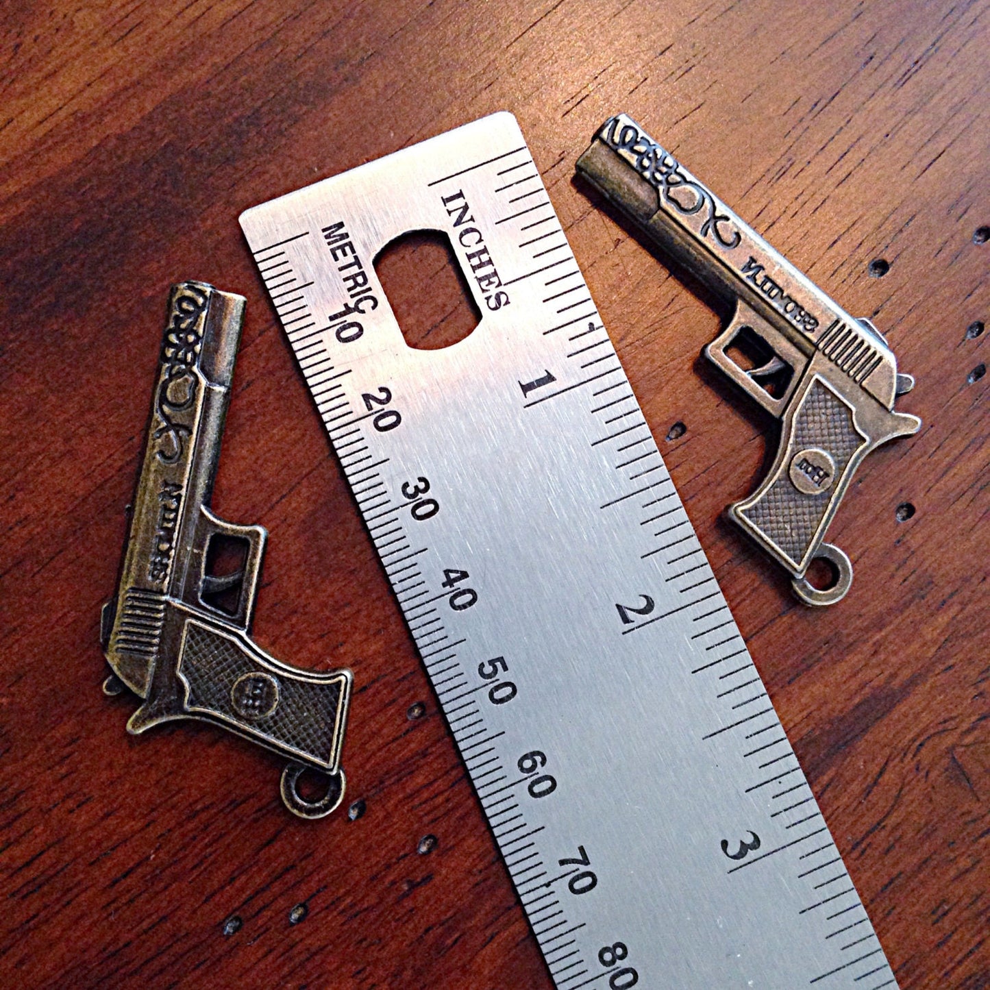 3 Large Gun Charms, Antique Bronze Charms, Hand Gun Charm, 3D Pistol Charm, Rifle Charm, Gun Pendants, Jewelry and Craft Supplies, Findings
