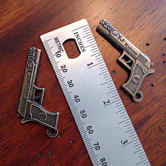 3 Large Gun Charms, Antique Bronze Charms, Hand Gun Charm, 3D Pistol Charm, Rifle Charm, Gun Pendants, Jewelry and Craft Supplies, Findings