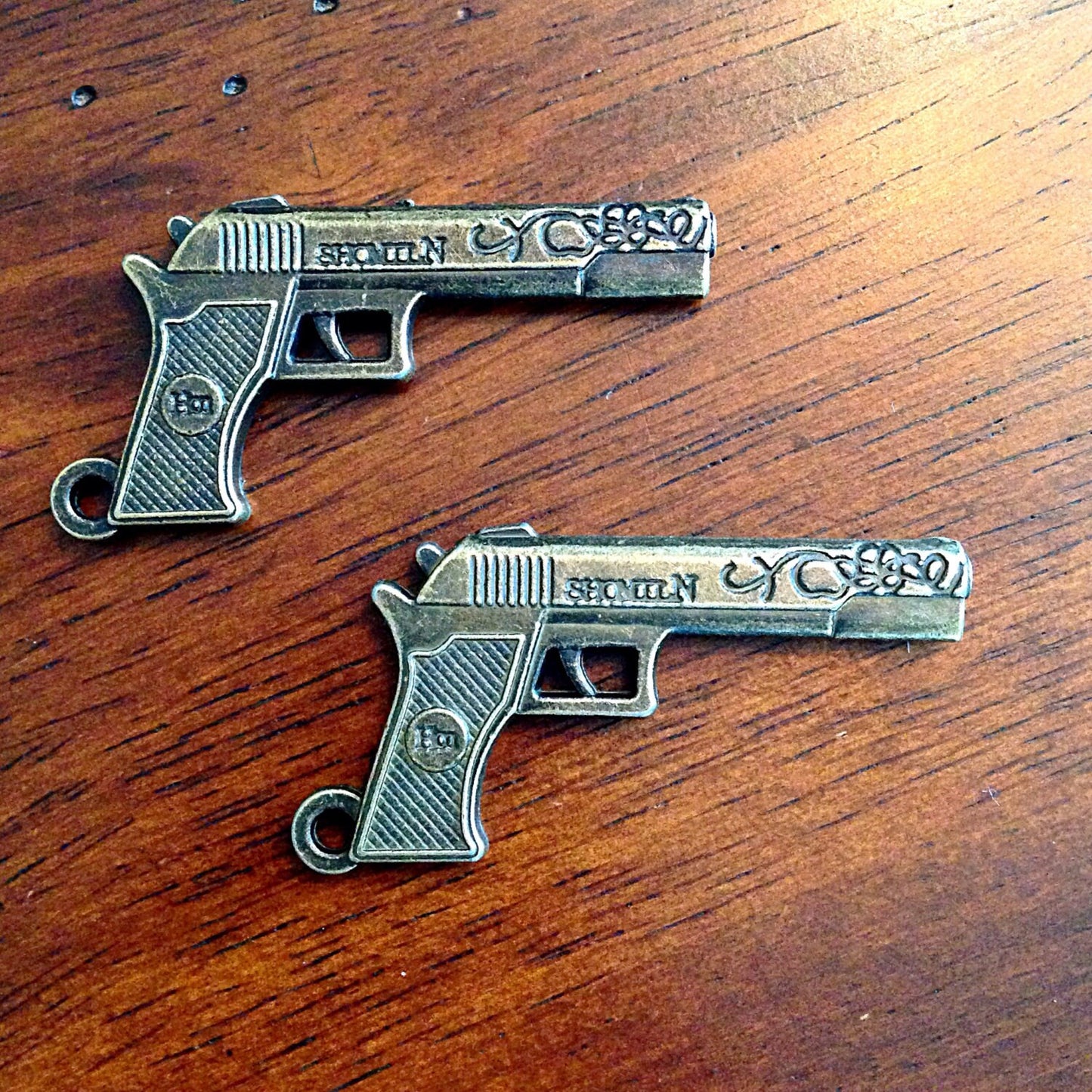 3 Large Gun Charms, Antique Bronze Charms, Hand Gun Charm, 3D Pistol Charm, Rifle Charm, Gun Pendants, Jewelry and Craft Supplies, Findings