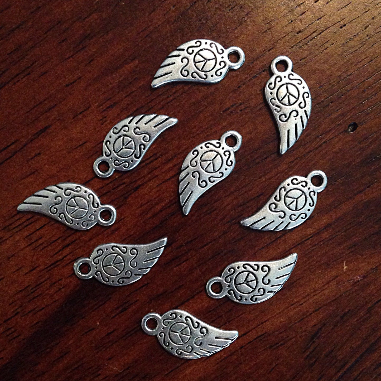 15pcs Peace Sign Charms, Antique Silver Charms, Silver Peace Charms, Yoga Charms, Angel Wing Charms, Jewelry and Craft Supplies, Findings