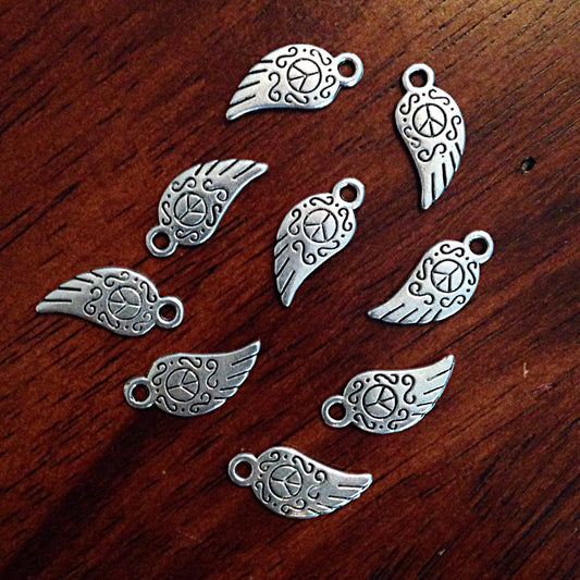 15pcs Peace Sign Charms, Antique Silver Charms, Silver Peace Charms, Yoga Charms, Angel Wing Charms, Jewelry and Craft Supplies, Findings