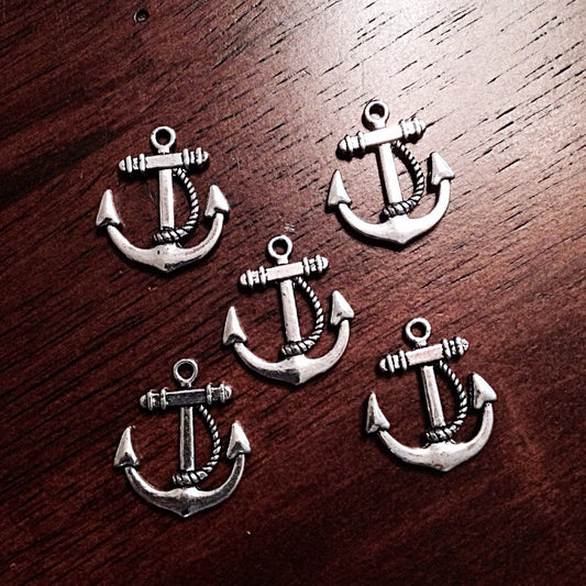 Bulk 20 Anchor Charms, Antique Silver Charms, Sailing Charms, Ship Charms, Double Sided Anchor Charms, Findings, Crafts and Jewelry Supplies