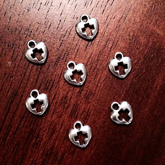 Bulk 50pcs Silver Cross Charms, Antique Silver Charms, Heart Charms, Inside Cross Charms, Double Sided Cross, Medical Cross Charms, Findings
