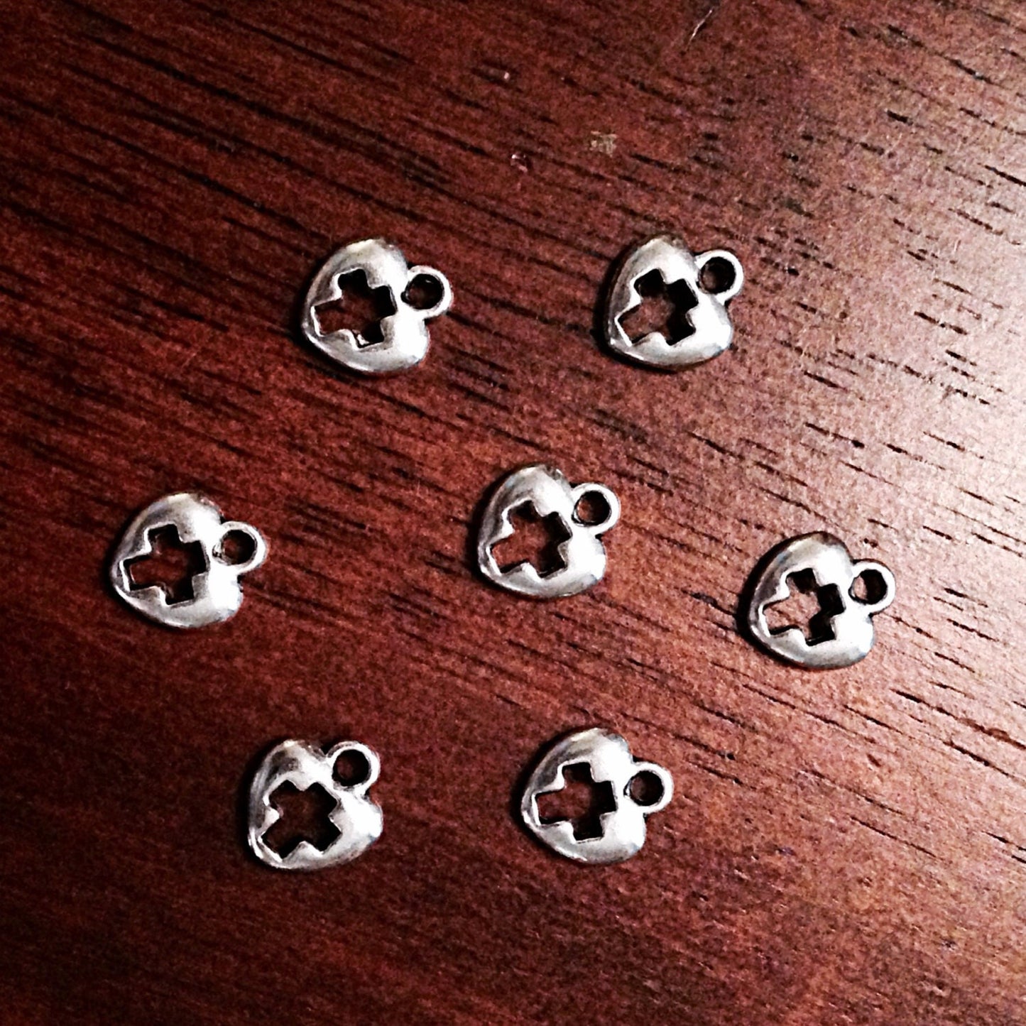 Bulk 50pcs Silver Cross Charms, Antique Silver Charms, Heart Charms, Inside Cross Charms, Double Sided Cross, Medical Cross Charms, Findings