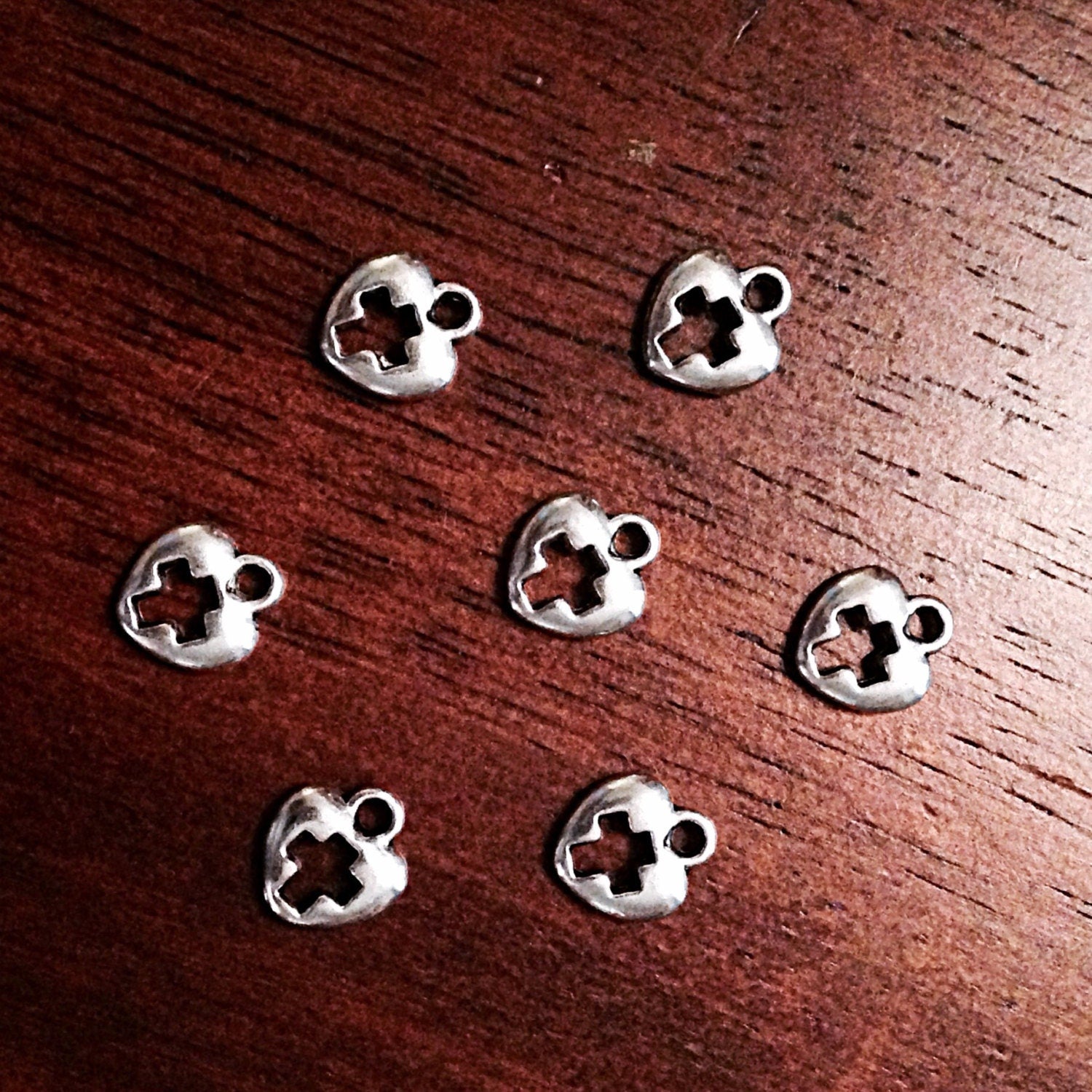 Bulk 50pcs Silver Cross Charms, Antique Silver Charms, Heart Charms, Inside Cross Charms, Double Sided Cross, Medical Cross Charms, Findings