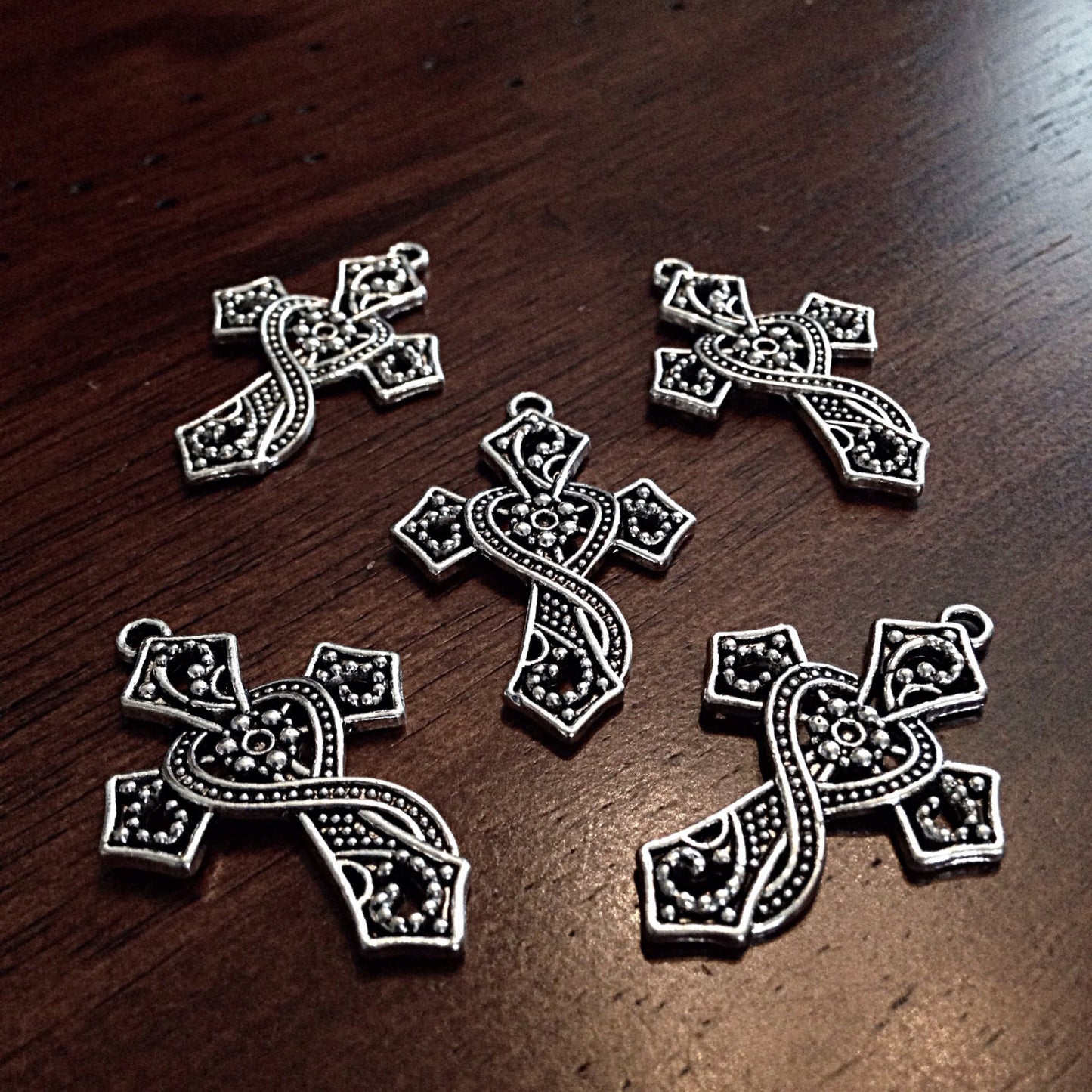 20pcs, Cross Charms, Antique Silver Charms, Silver Cross Charms, Fancy Cross Charms, Cross Pendants, Fndings, Silver and Black Cross Pendant