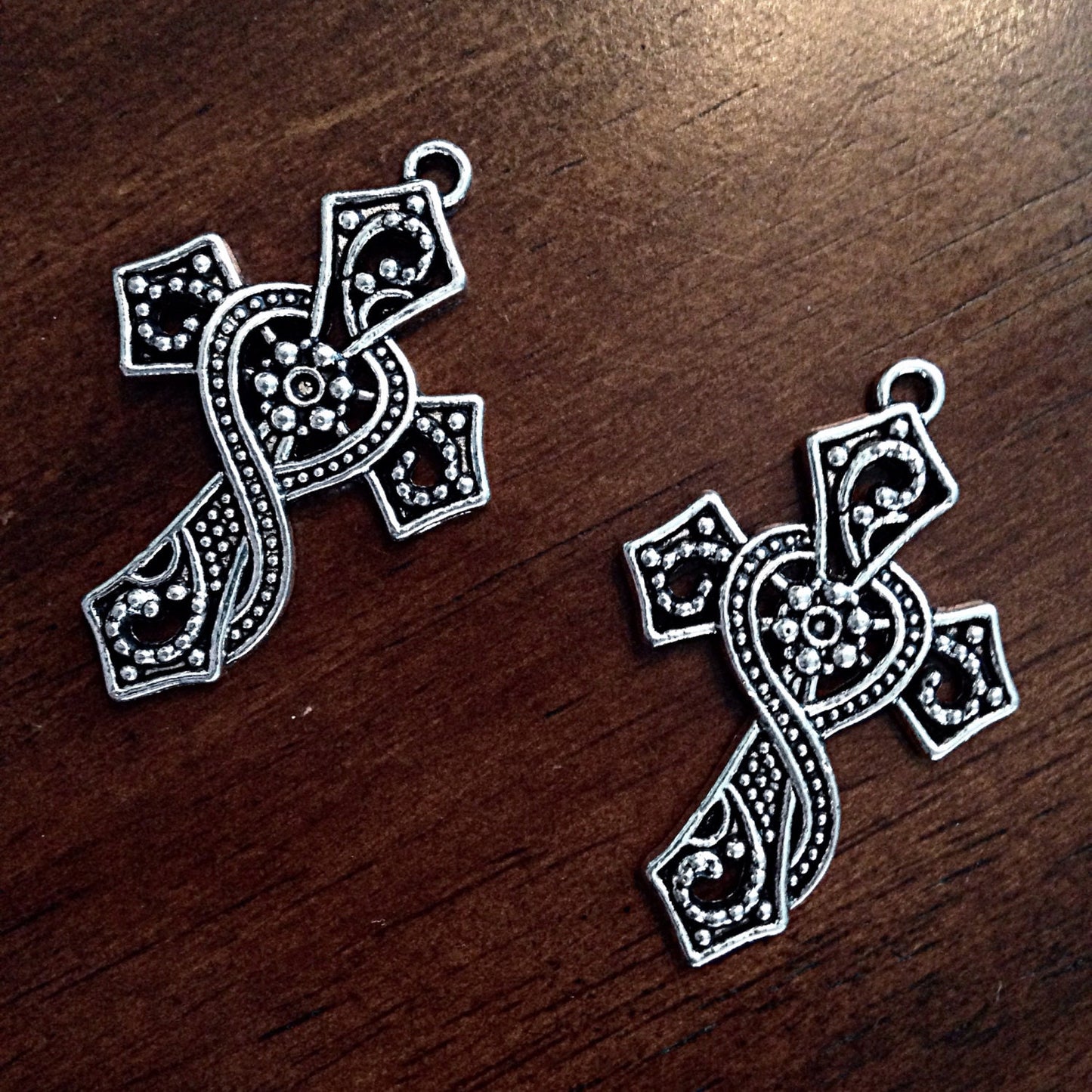 12pcs, Cross Charms, Antique Silver Charms, Silver Cross Charms, Fancy Cross Charms, Cross Pendants, Fndings, Silver and Black Cross Pendant