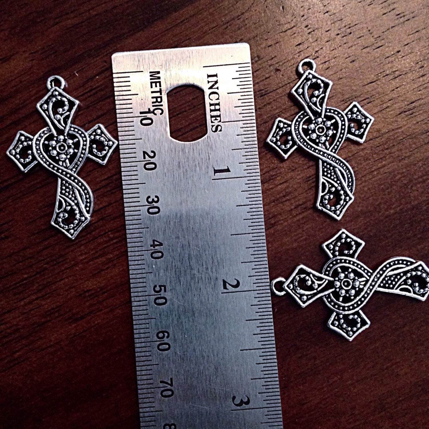 12pcs, Cross Charms, Antique Silver Charms, Silver Cross Charms, Fancy Cross Charms, Cross Pendants, Fndings, Silver and Black Cross Pendant