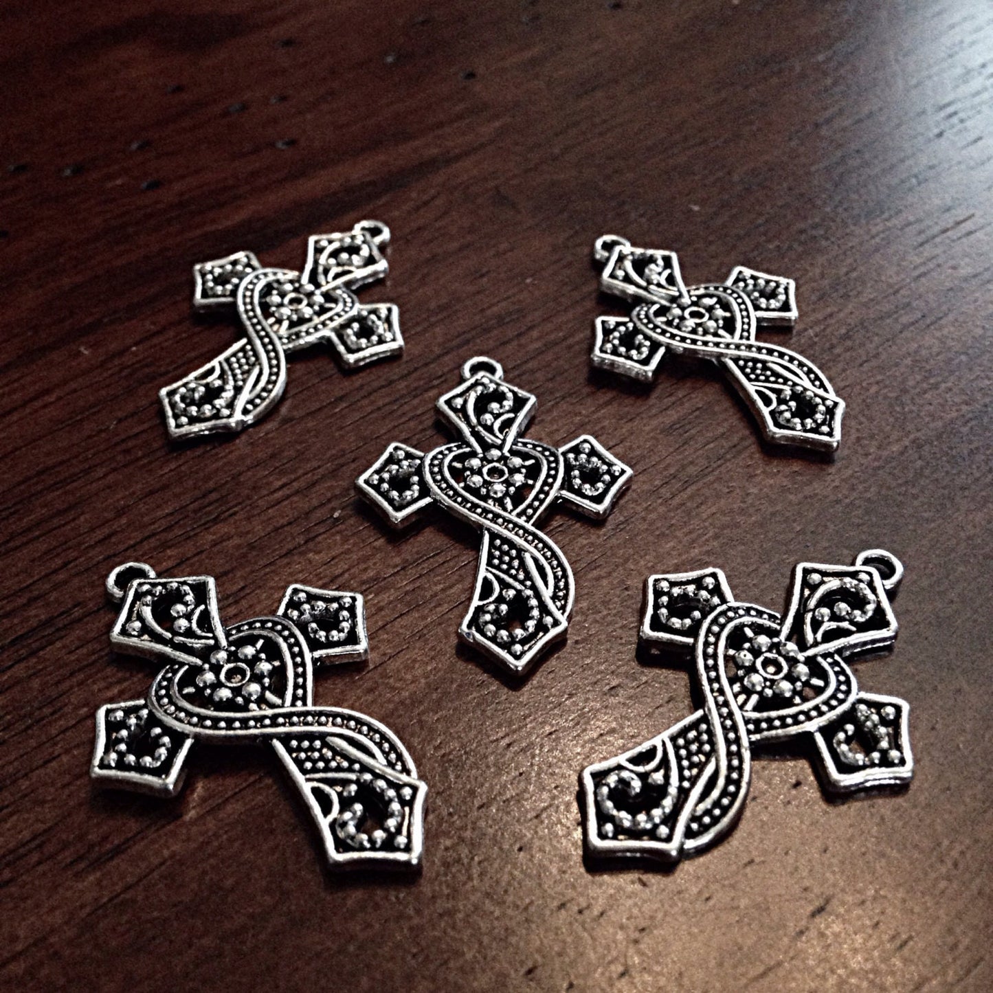 20pcs, Cross Charms, Antique Silver Charms, Silver Cross Charms, Fancy Cross Charms, Cross Pendants, Fndings, Silver and Black Cross Pendant
