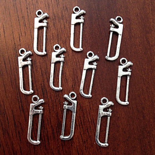 25pcs, Hack Saw Charms, Antique Silver Charms, Saw Charms, Consrtuction Chams, Man Cave Charms, Findings, Jewelry and Craft Supplies