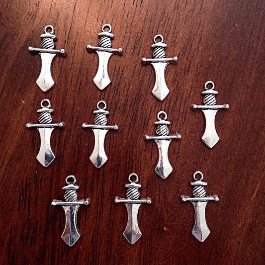 BULK 25 Sword Charms, Armor of God Charms, Antique Silver Sword of the Spirit Charms, Dagger Charms, Findings, Craft and Jewelry Supplies