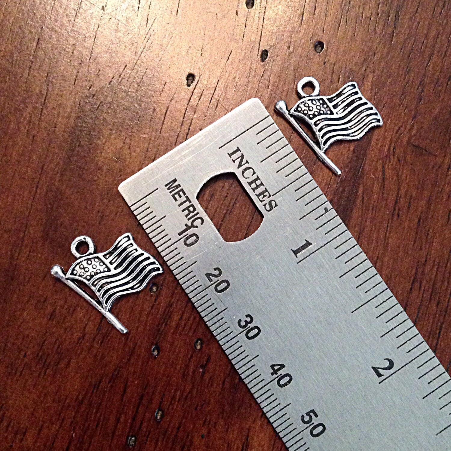 BULK 25 Flag Charms, Antique Silver Charms, Flag Charms,American Flag Charms, Strar and Stripes Charms, Findings, Jewelry and Craft Supplies