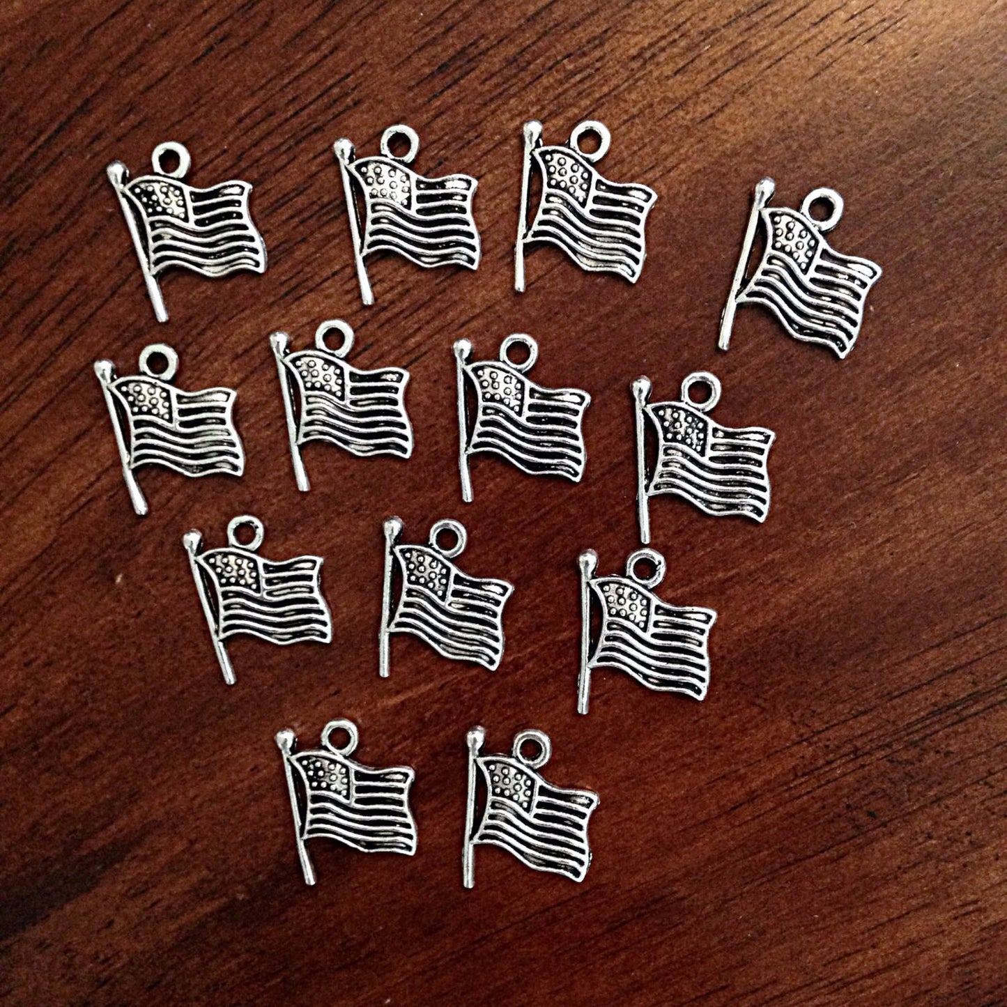 BULK 25 Flag Charms, Antique Silver Charms, Flag Charms,American Flag Charms, Strar and Stripes Charms, Findings, Jewelry and Craft Supplies