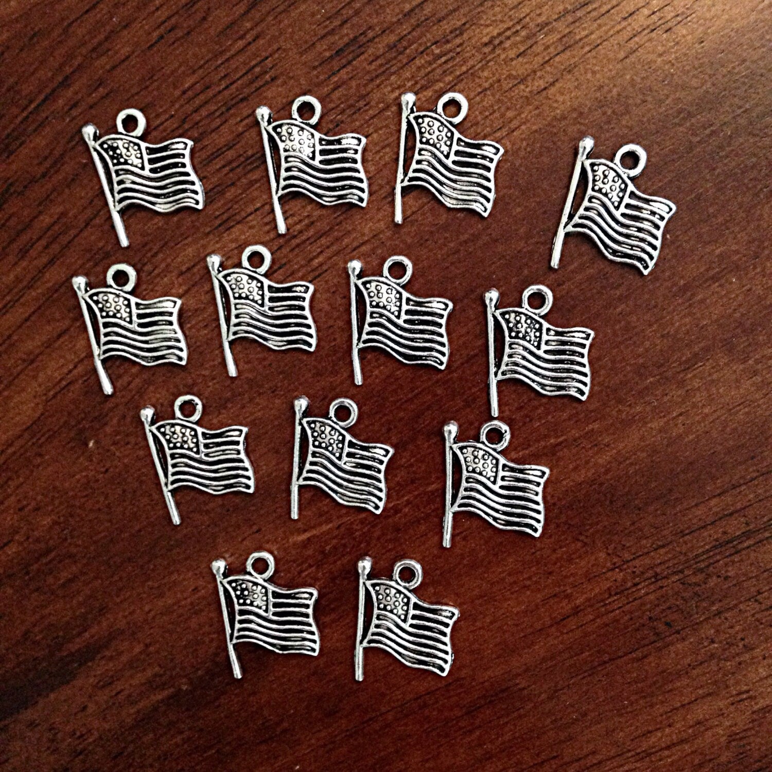 BULK 25 Flag Charms, Antique Silver Charms, Flag Charms,American Flag Charms, Strar and Stripes Charms, Findings, Jewelry and Craft Supplies