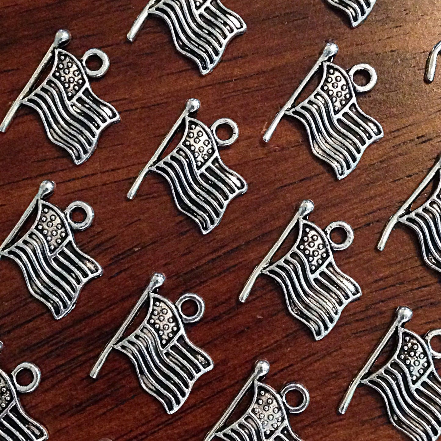 BULK 25 Flag Charms, Antique Silver Charms, Flag Charms,American Flag Charms, Strar and Stripes Charms, Findings, Jewelry and Craft Supplies