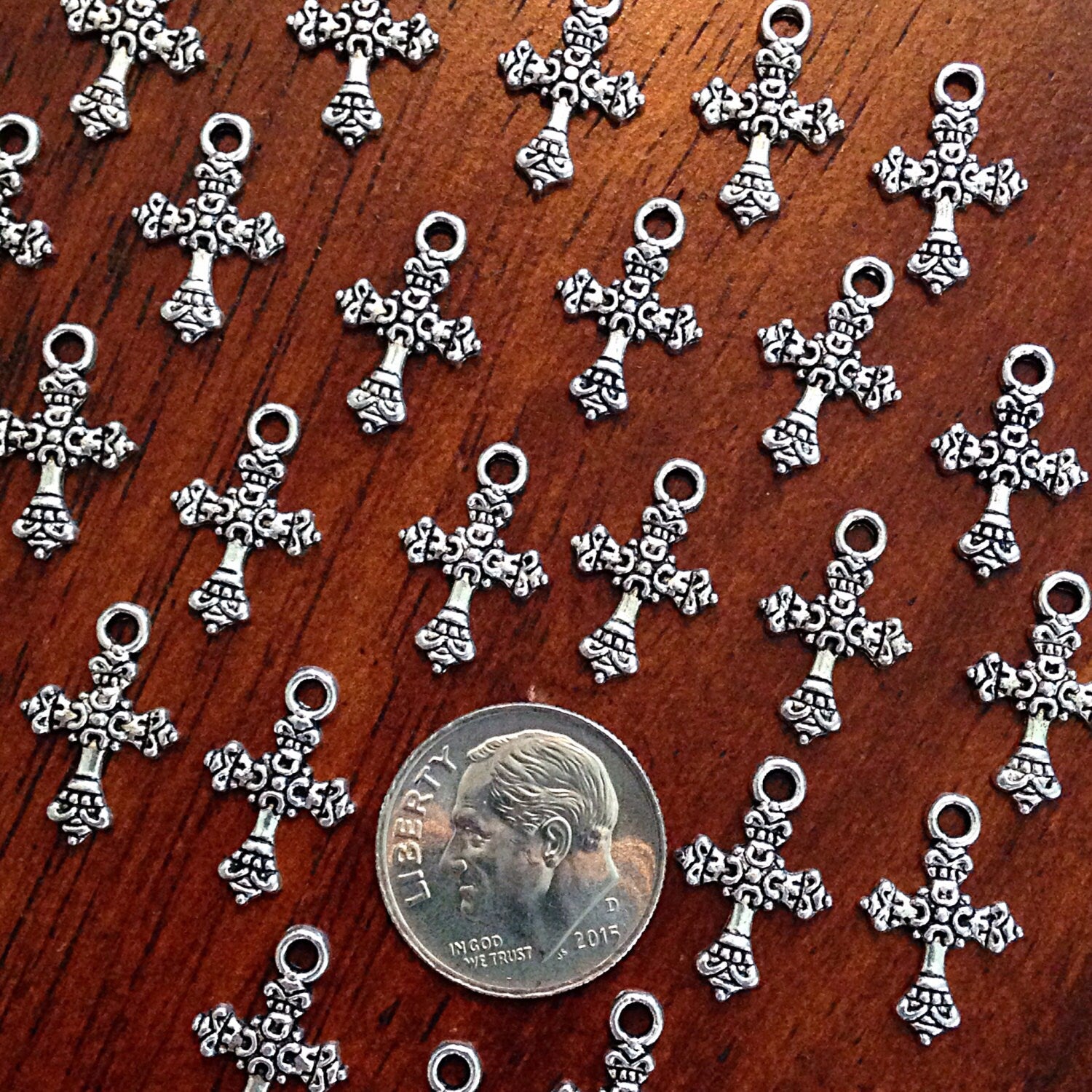 Silver Cross Charms, 25pcs, Antique Silver Charms, Tiny Cross Charms, Small Cross Charms, Tiny Charms, Fancy Cross Charms, Findings