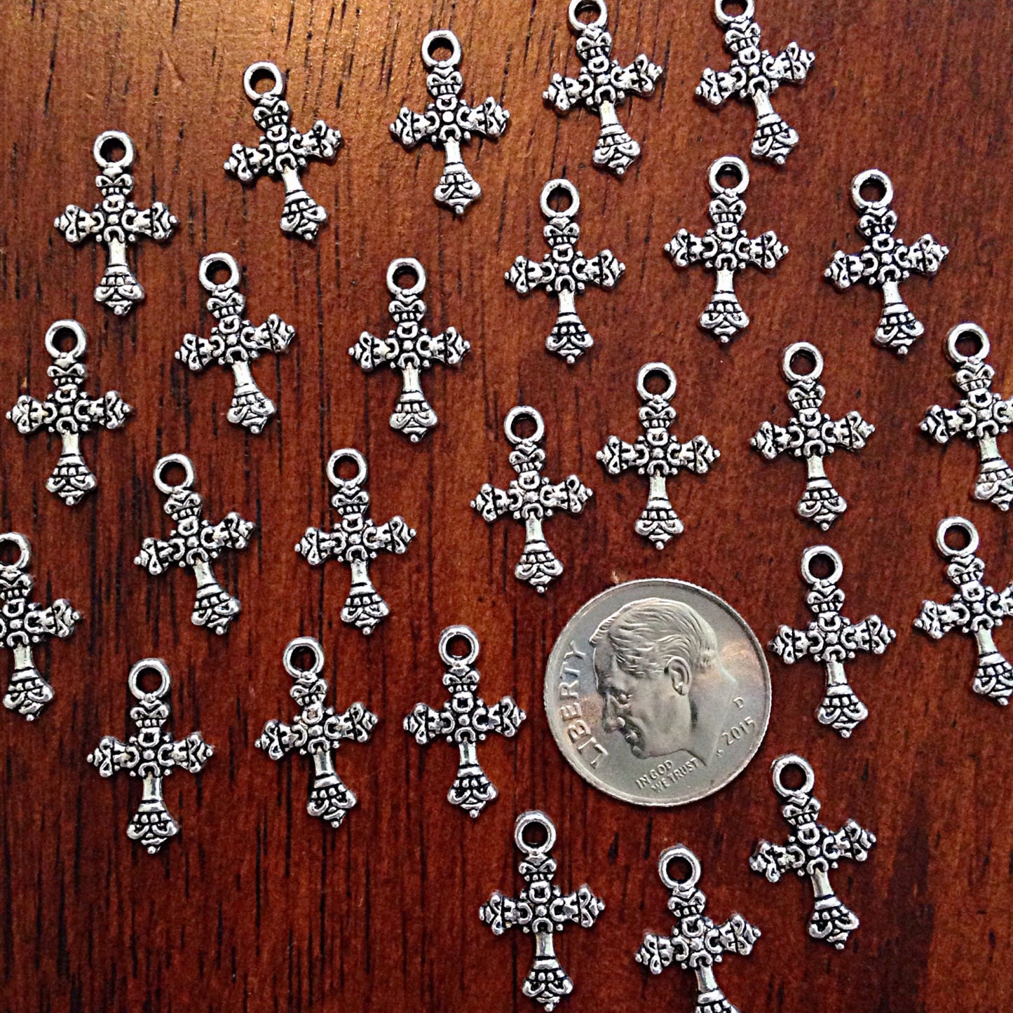 Silver Cross Charms, 25pcs, Antique Silver Charms, Tiny Cross Charms, Small Cross Charms, Tiny Charms, Fancy Cross Charms, Findings