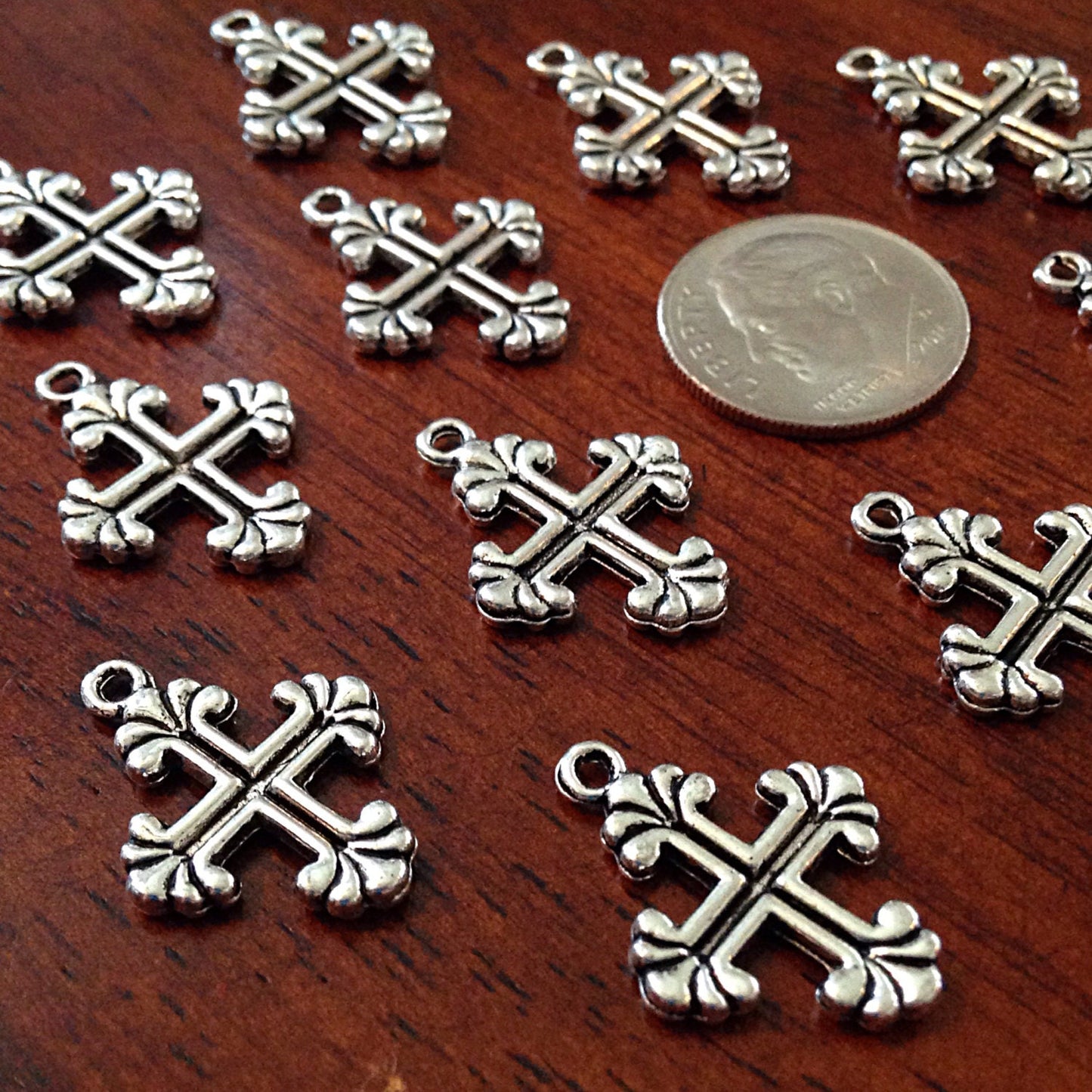 15pcs, Cross Charms, Silver Cross Charms, Fancy Cross Charms, Silver Crucifix Cross, Double Sided Cross, Jewelry & Craft Supplies, Findings
