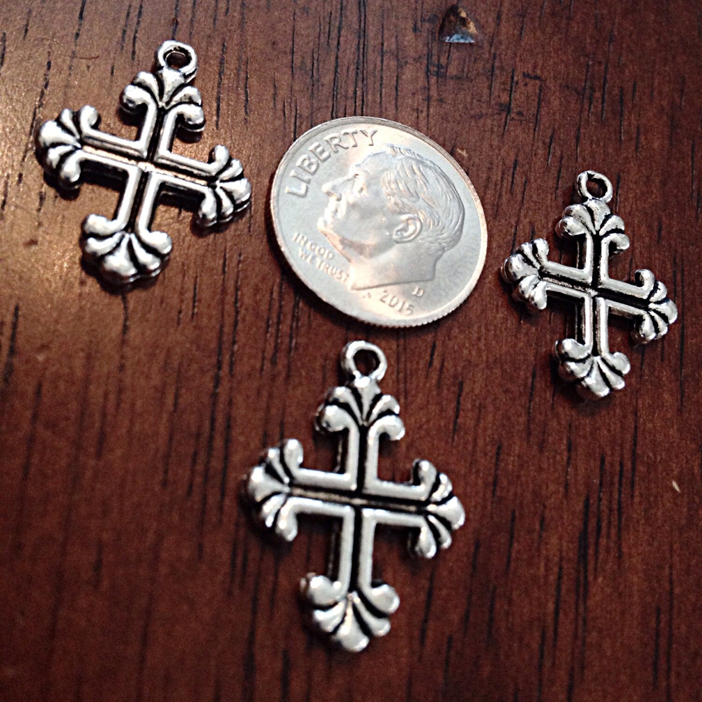 15pcs, Cross Charms, Silver Cross Charms, Fancy Cross Charms, Silver Crucifix Cross, Double Sided Cross, Jewelry & Craft Supplies, Findings