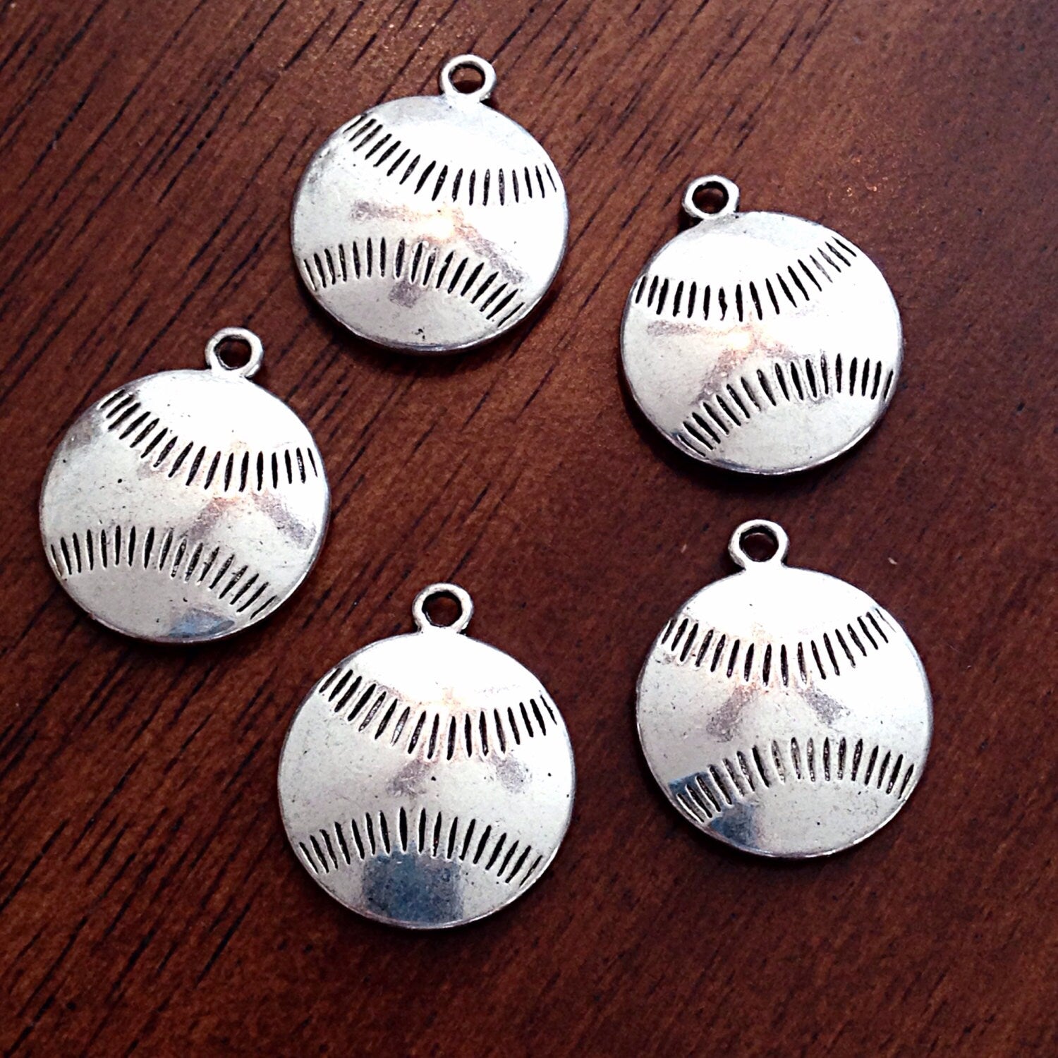 8 Baseball Charms, Antique Silver Charms, Large Baseball Charms, Double Sided Baseball Pendants, Jewelry and Craft Supplies, Findings