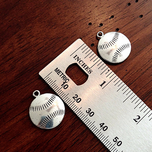 8 Baseball Charms, Antique Silver Charms, Large Baseball Charms, Double Sided Baseball Pendants, Jewelry and Craft Supplies, Findings