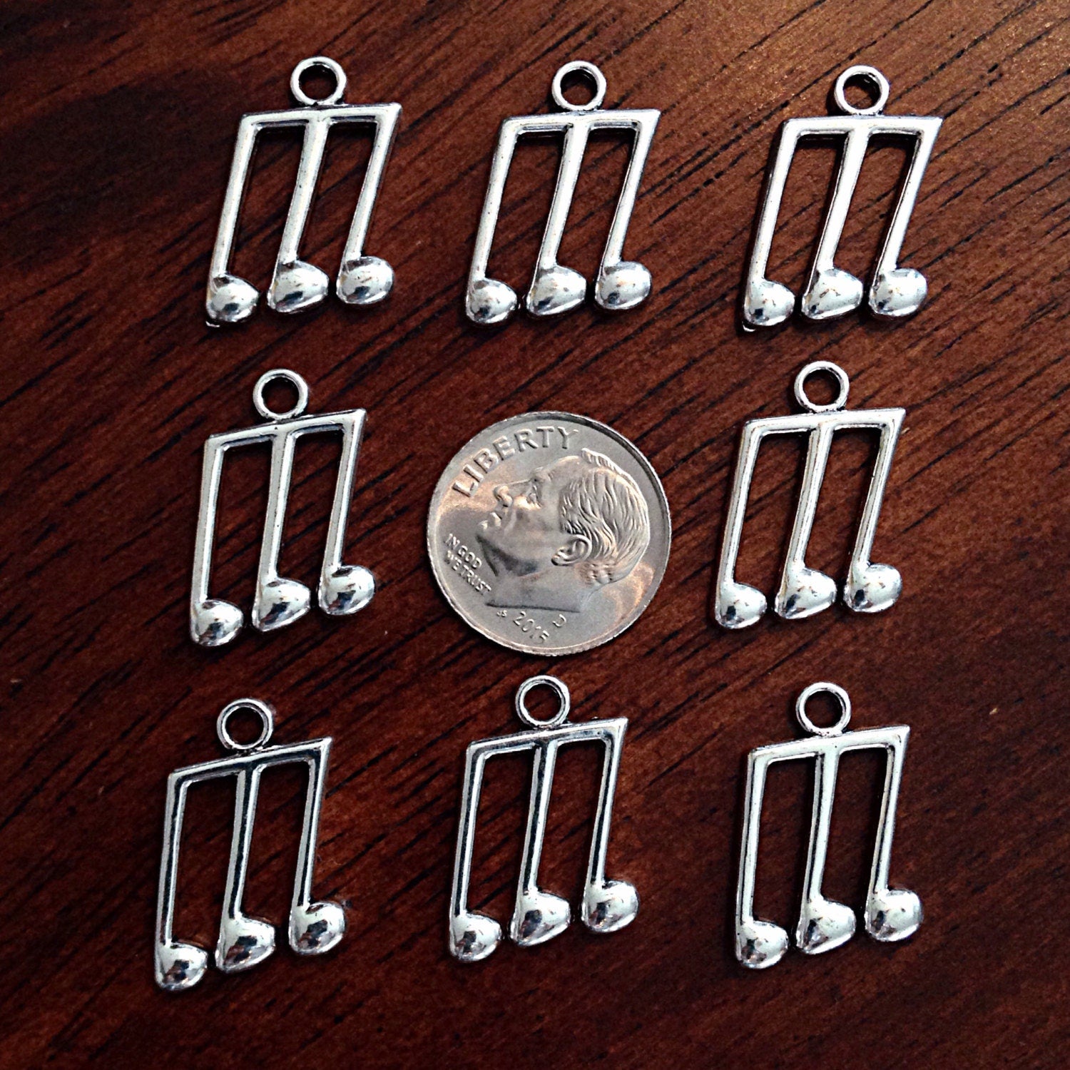 Bulk 20 Music Notes Charms, Antique Silver Charms, Silver Music Charms, Double Sided Charms, Crafts and Jewelry Supplies, Findings