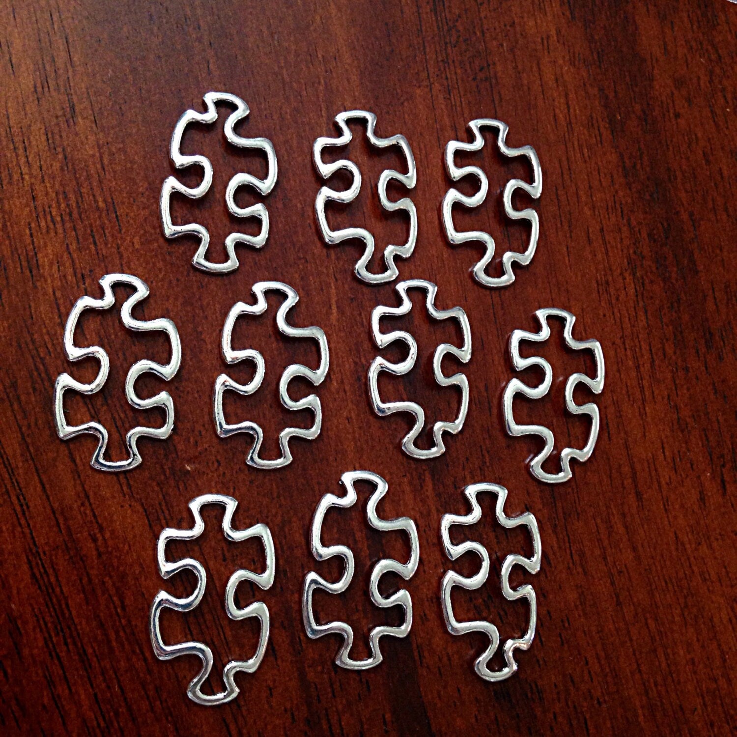 20pcs, Puzzle Piece Charms, Antique Silver Charms, Puzzle Charms, Autism Charms, ASD Charms, Double Sided Autism Puzzle Pendants, Findings