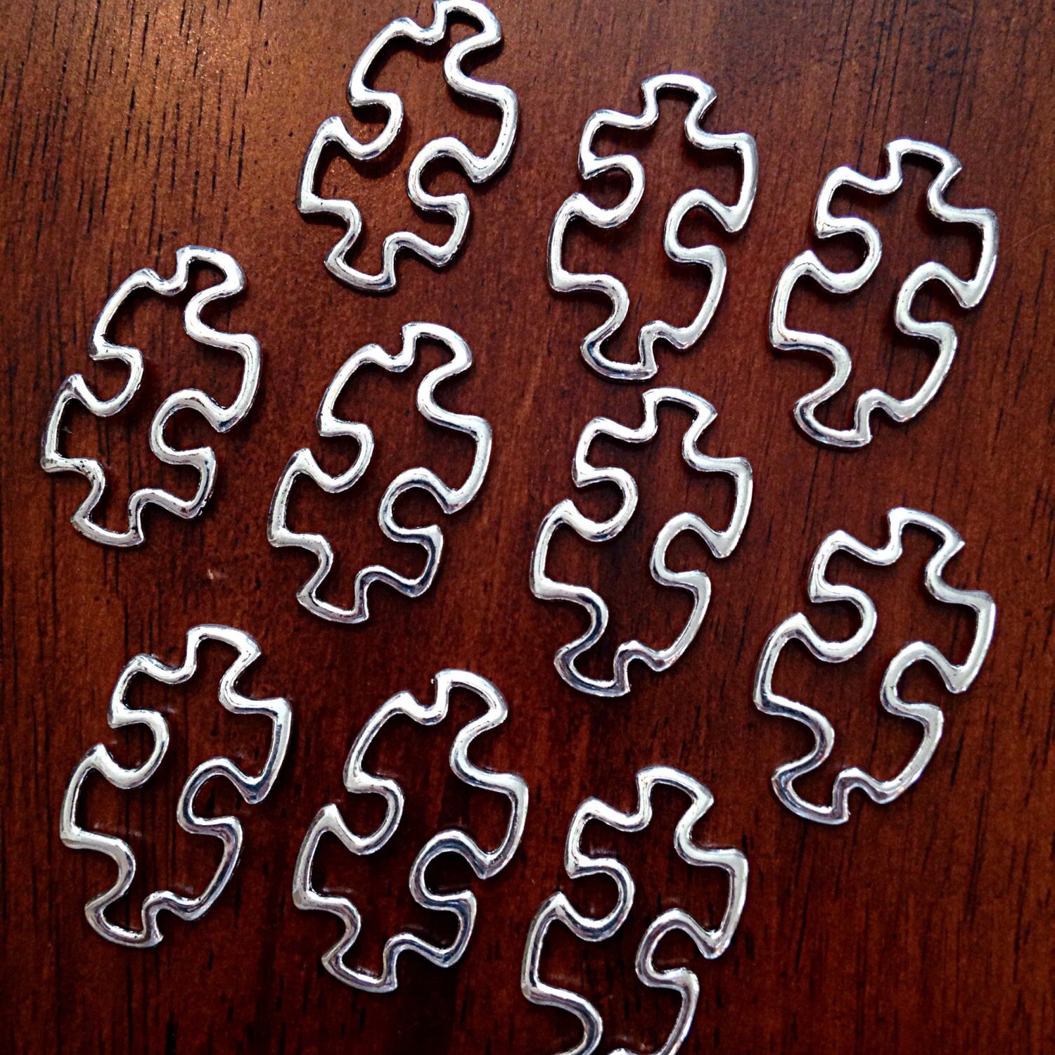 20pcs, Puzzle Piece Charms, Antique Silver Charms, Puzzle Charms, Autism Charms, ASD Charms, Double Sided Autism Puzzle Pendants, Findings