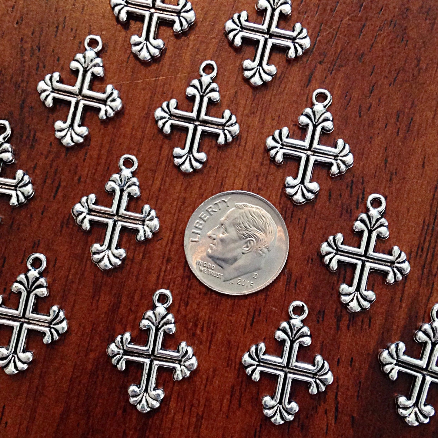 30pcs, Cross Charms, Silver Cross Charms, Fancy Cross Charms, Silver Crucifix Cross, Double Sided Cross, Jewelry & Craft Supplies, Findings