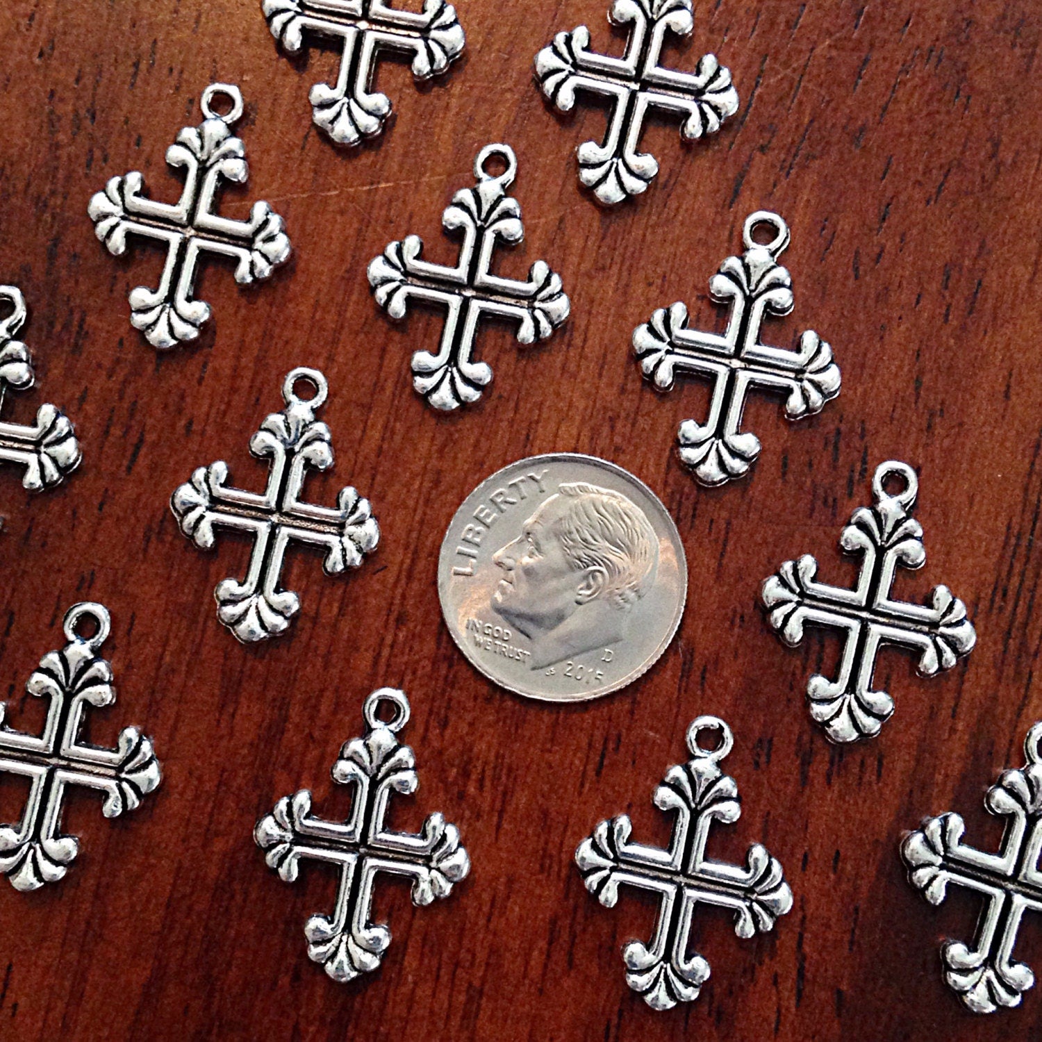 30pcs, Cross Charms, Silver Cross Charms, Fancy Cross Charms, Silver Crucifix Cross, Double Sided Cross, Jewelry & Craft Supplies, Findings