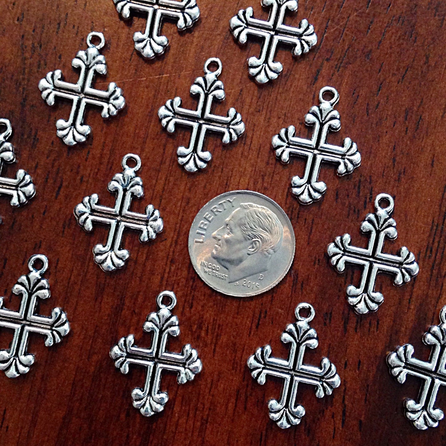 30pcs, Cross Charms, Silver Cross Charms, Fancy Cross Charms, Silver Crucifix Cross, Double Sided Cross, Jewelry & Craft Supplies, Findings