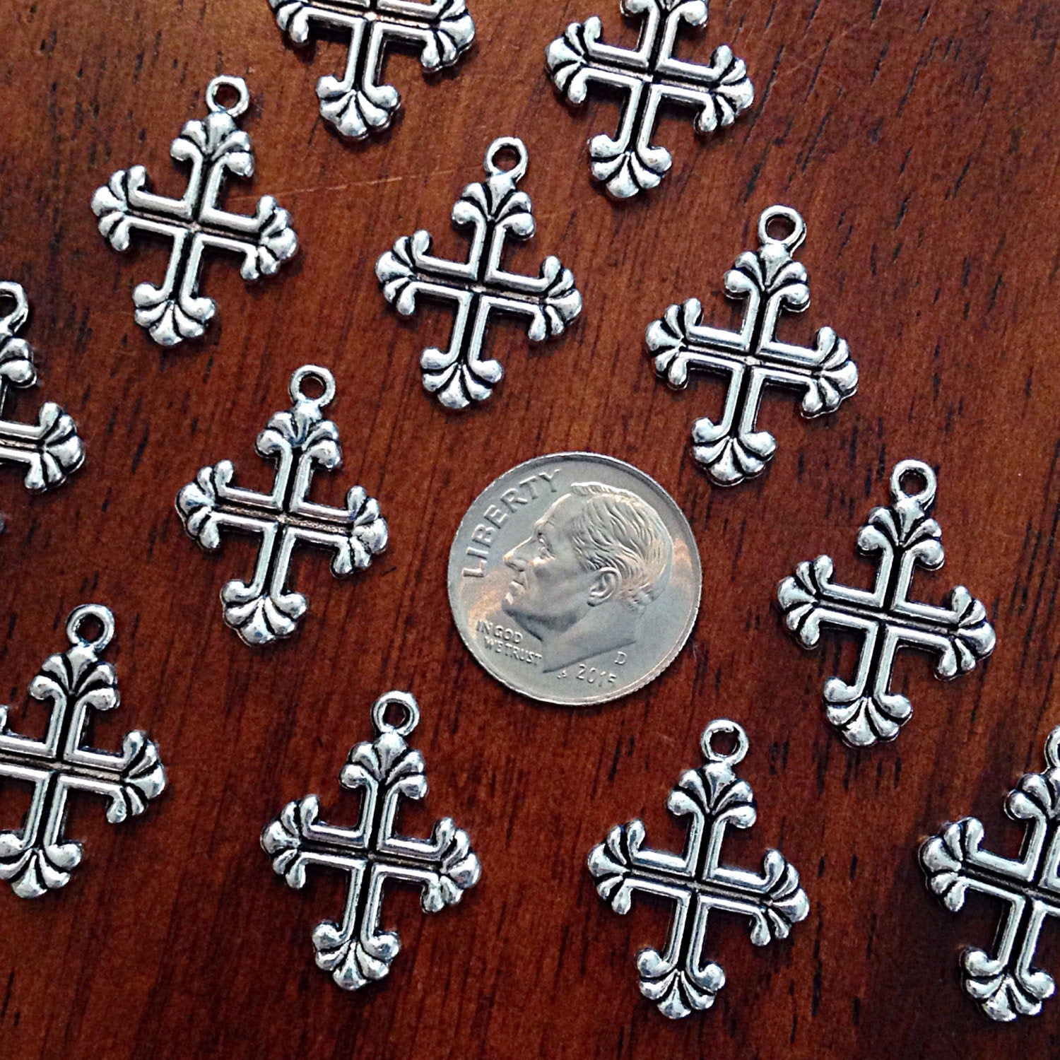 30pcs, Cross Charms, Silver Cross Charms, Fancy Cross Charms, Silver Crucifix Cross, Double Sided Cross, Jewelry & Craft Supplies, Findings