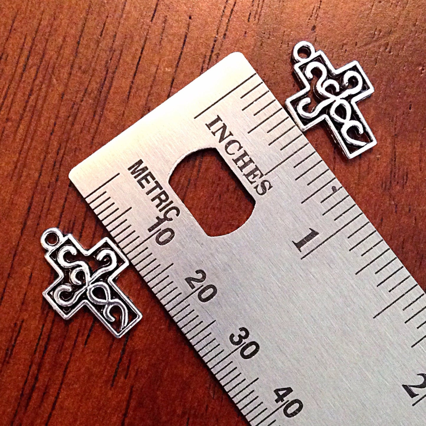 Cross Charms, 25pcs, Inside Cross Charms, Small Silver Cross Charms, Fancy Cross Charms, Puffed Cross Charms, Double Sided Cross, Findings