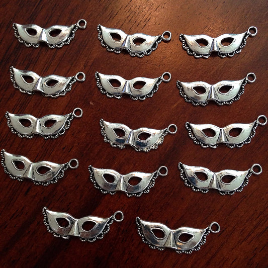 Bulk 20 Mask Charms, Antique Silver Mask Charms, Masquerade Charms, New Orleans Mardi Gras Charms, Findings, Crafting and Jewelry Supplies