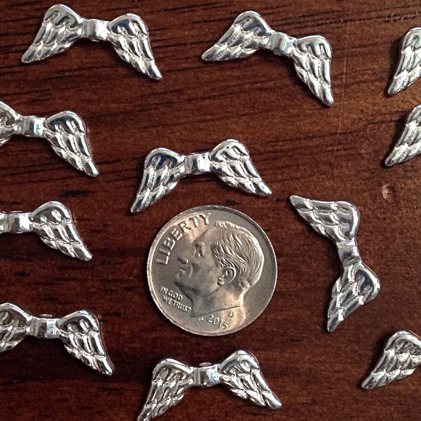 25 Angel Wing Spacer Charms, Antique Silver Charms, Wing Connector Charms, Small Wing Spacer Charms Spacer Beads, Findings, Jewelry Supplies