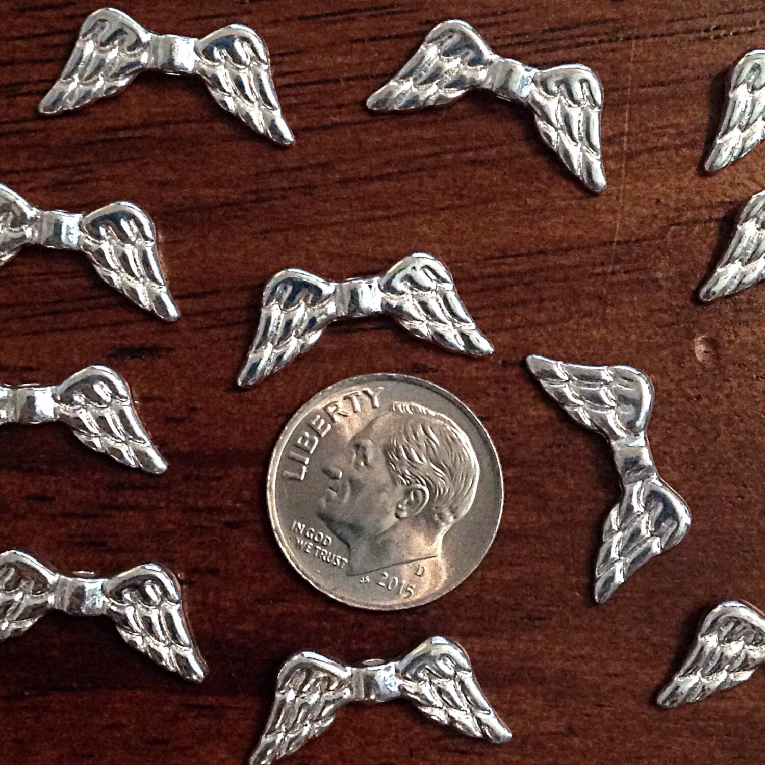 25 Angel Wing Spacer Charms, Antique Silver Charms, Wing Connector Charms, Small Wing Spacer Charms Spacer Beads, Findings, Jewelry Supplies