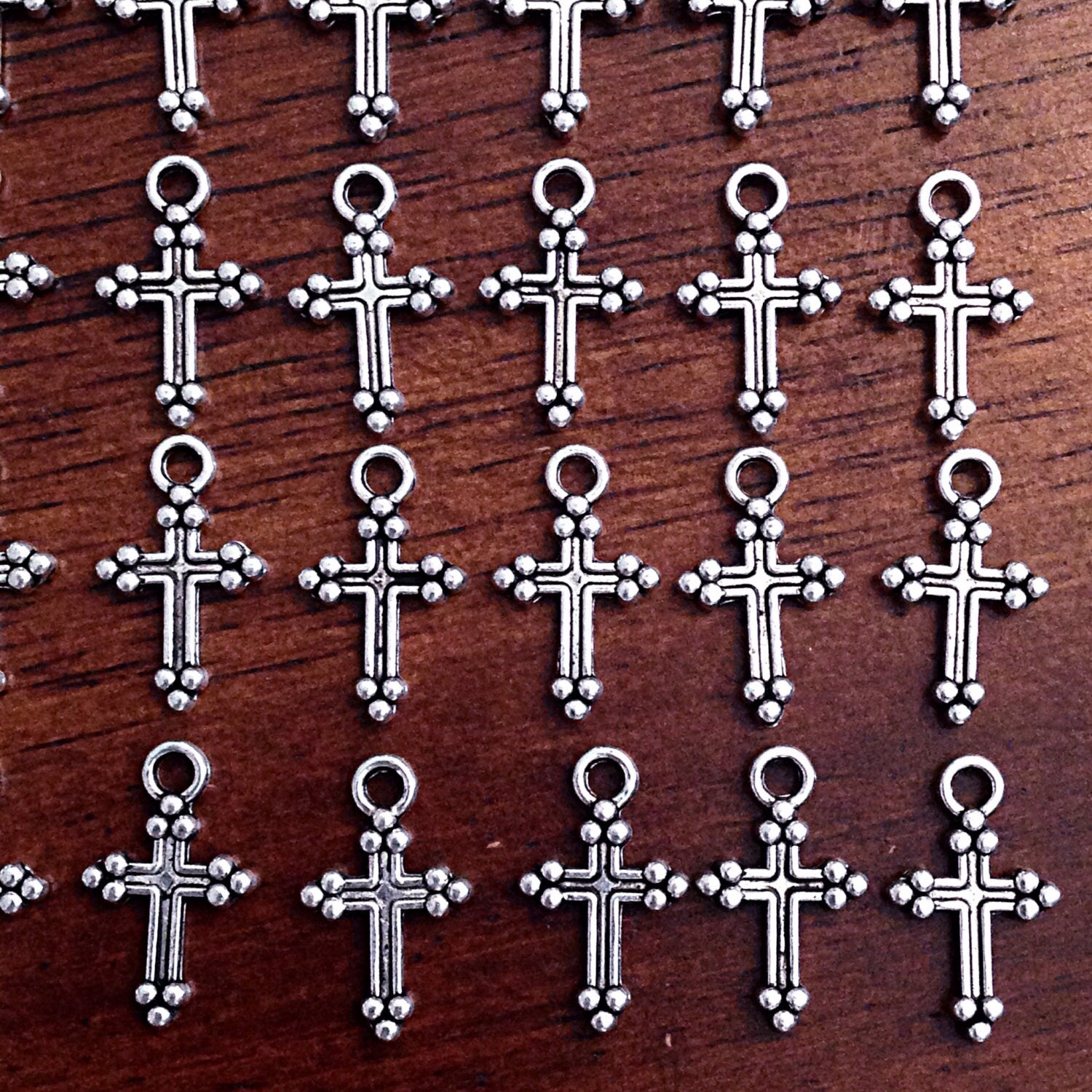 50pcs Silver Cross Charms, Antique Silver Cross Charm, Tiny Cross, Double Sided Cross, Jewelry Making and Craft Supplies, Findings