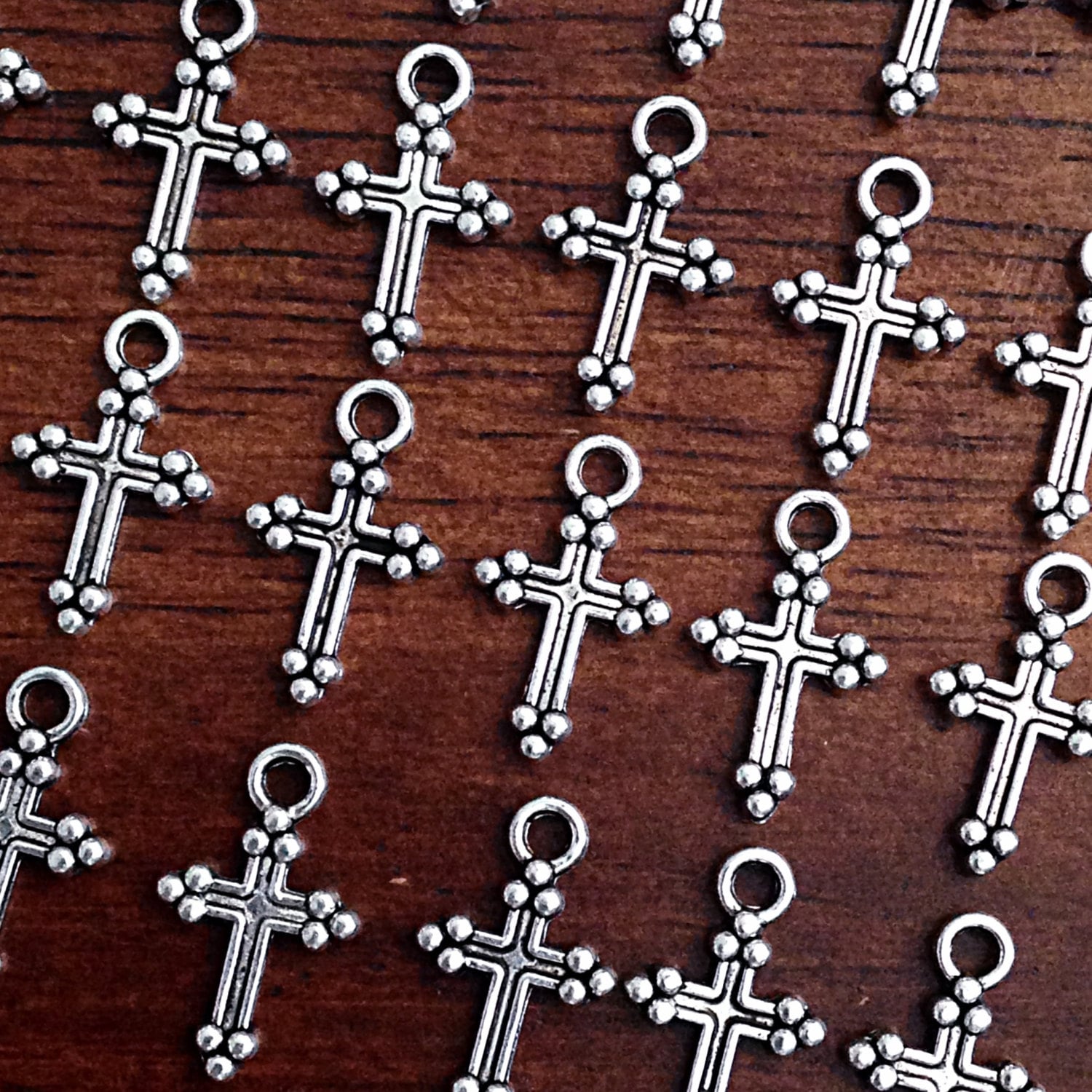 50pcs Silver Cross Charms, Antique Silver Cross Charm, Tiny Cross, Double Sided Cross, Jewelry Making and Craft Supplies, Findings