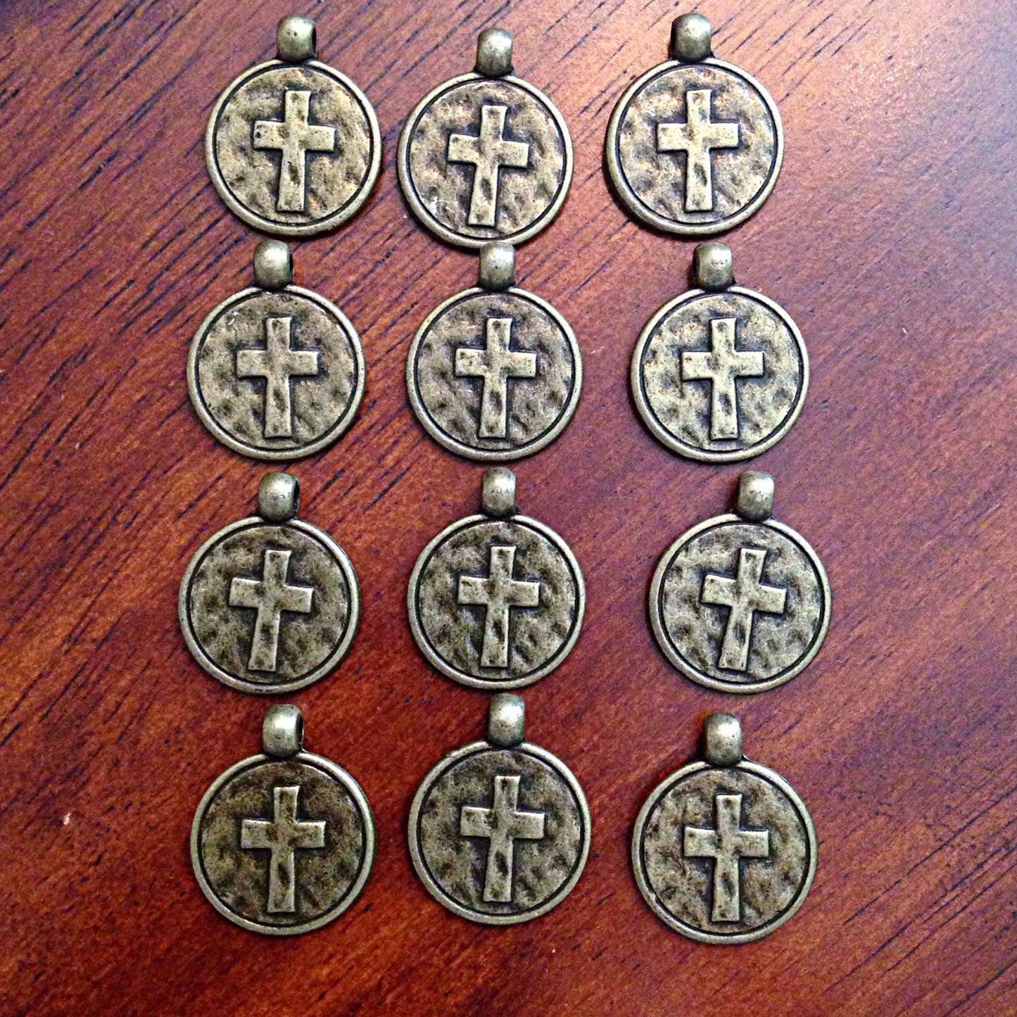 30pcs, Hammered Cross Charms, Antique Bronze Cross Charms, Round Cross Charms, Disc Cross Charms, Coin Cross Charms, DIY Jewelry, Findings